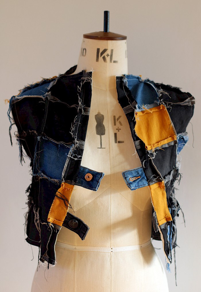 Patchwork Jacket displayed on seamstress mannequin
